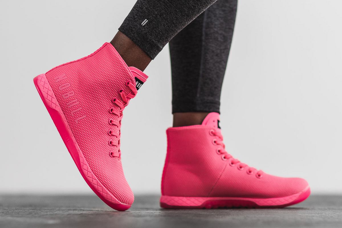 Nobull Superfabric High-Top Neon Women's Trainers Pink | Australia (ZL4259)